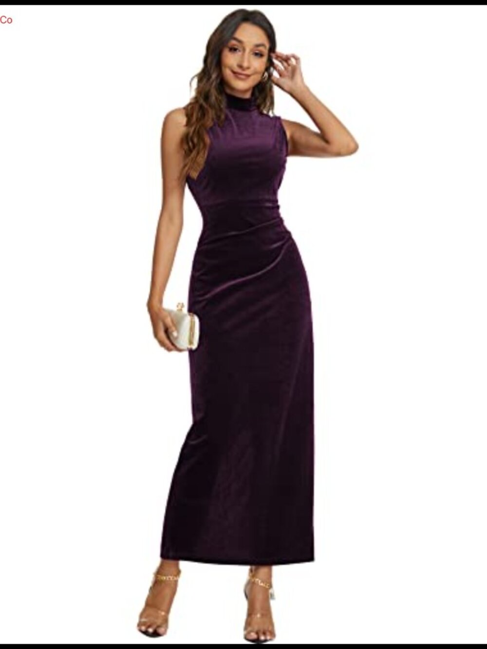Velvet Bodycon Maxi Dress High Neck Open Back Ruch Slit Party